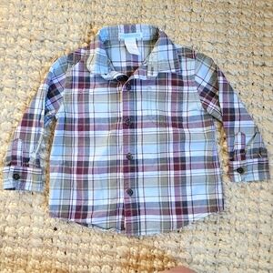 Janie & Jack Green Red Blue plaid button down shirt 12-18 mo 100% Cotton